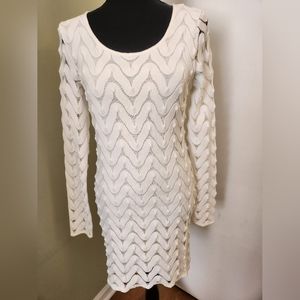 Free People White Long Sleeve Crochet Mini